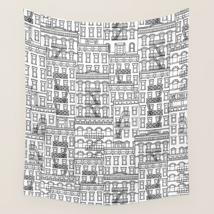 New York Hand Drawn Illustration Wall Tapestry Gallery Image 1