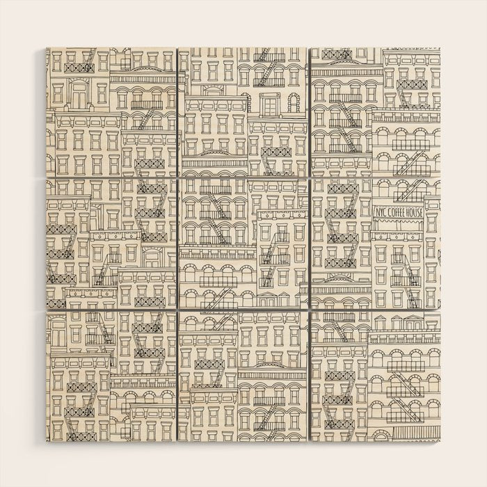 New York Hand Drawn Illustration Wood Wall Art Gallery Image 1