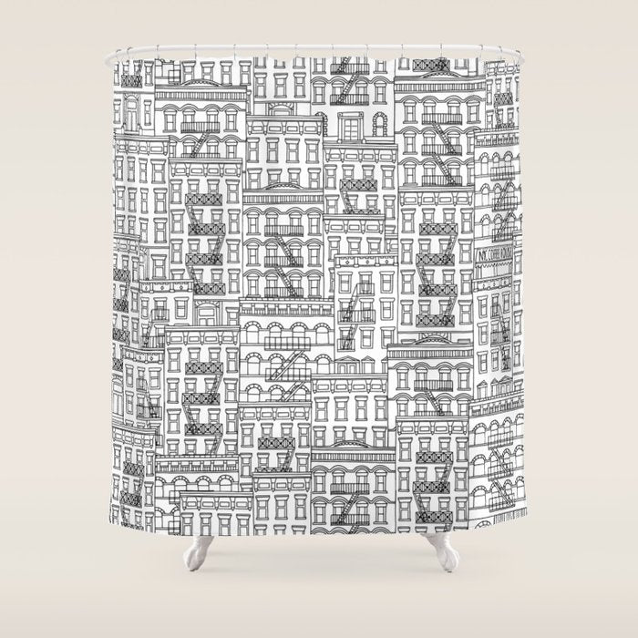 New York Hand Drawn Illustration Shower Curtain Gallery Image 1