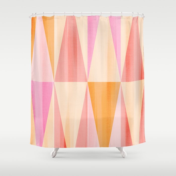 Mid Mod Deco Diamond Pattern 2. Peachy Shower Curtain Gallery Image 1