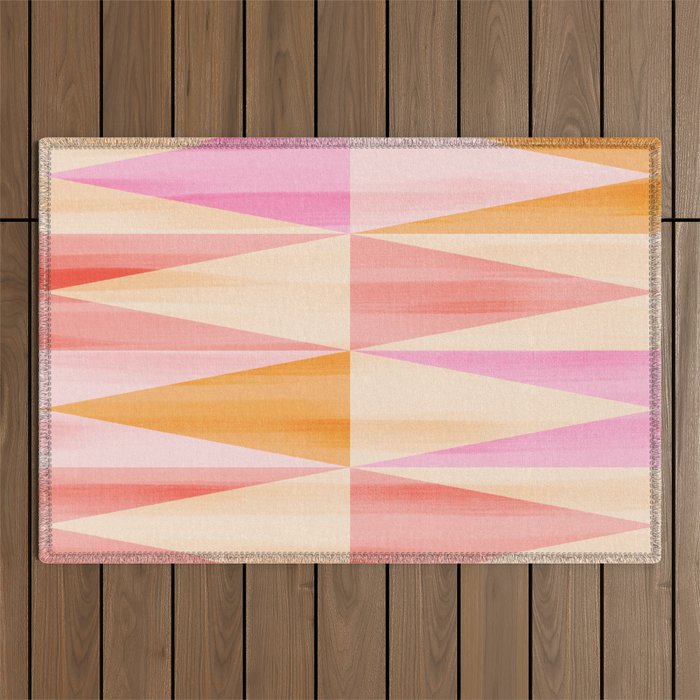 Mid Mod Deco Diamond Pattern 2. Peachy Outdoor Rug Gallery Image 1