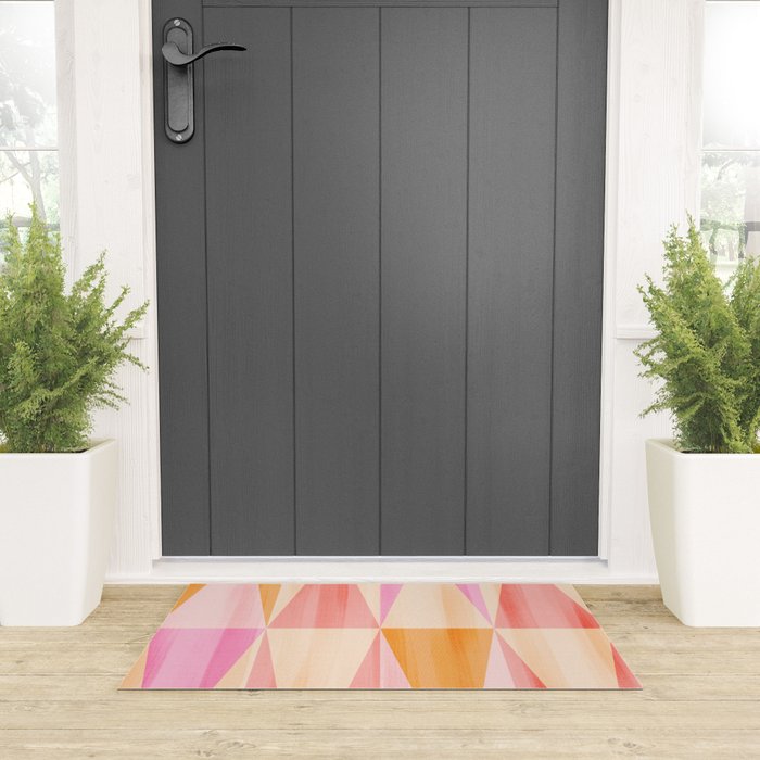 Mid Mod Deco Diamond Pattern 2. Peachy Welcome Mat Gallery Image 3