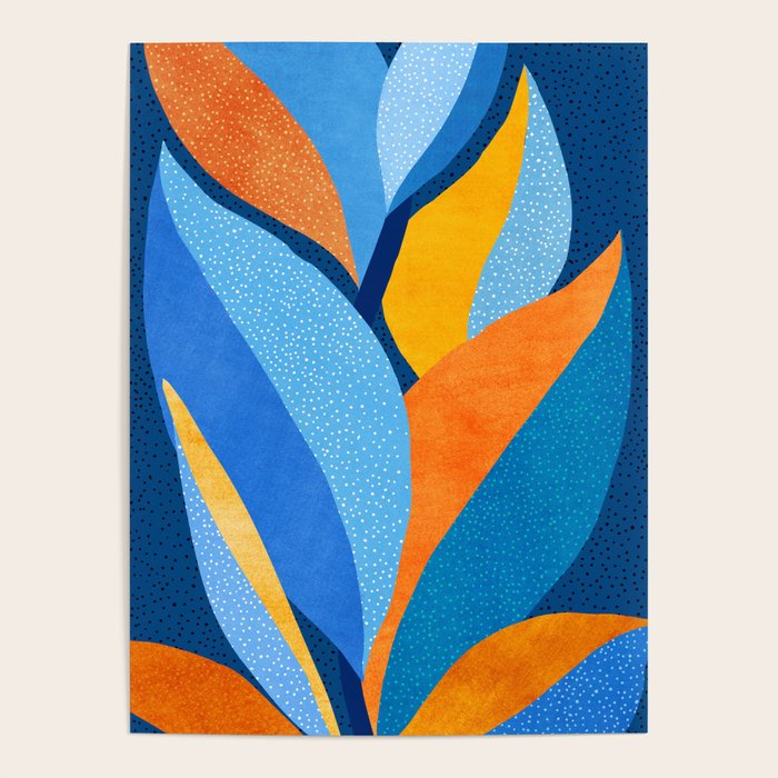 First Light - Orange and Blue Abstract Botanical Poster Gallery Image 1