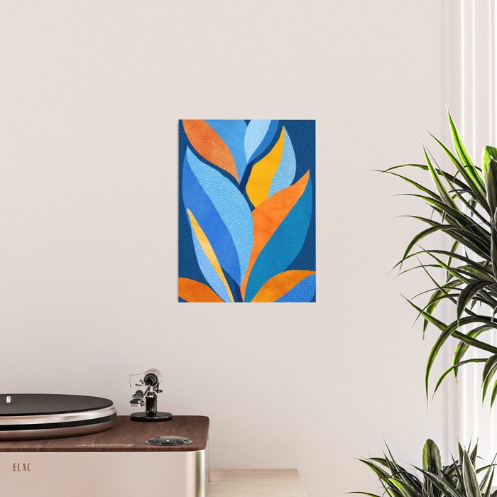 First Light - Orange and Blue Abstract Botanical Poster Gallery Image 2