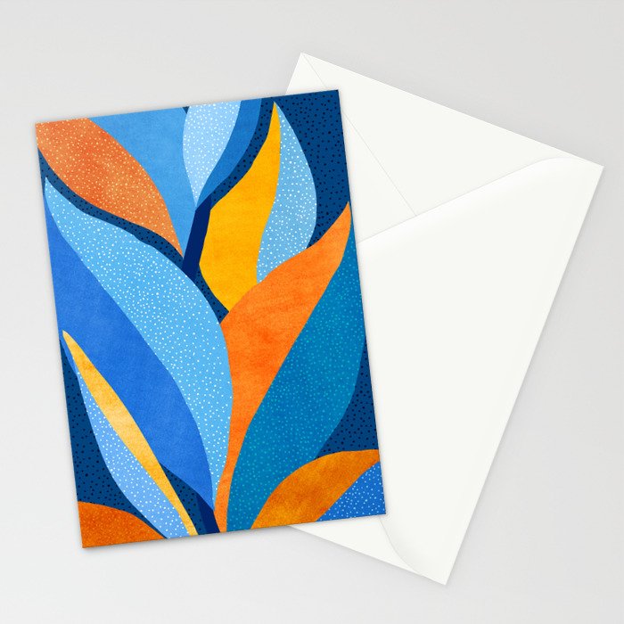 First Light - Orange and Blue Abstract Botanical Stationery Card Gallery Image 2