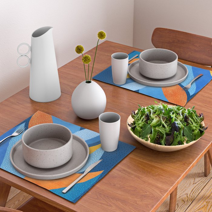 First Light - Orange and Blue Abstract Botanical Placemat Gallery Image 2