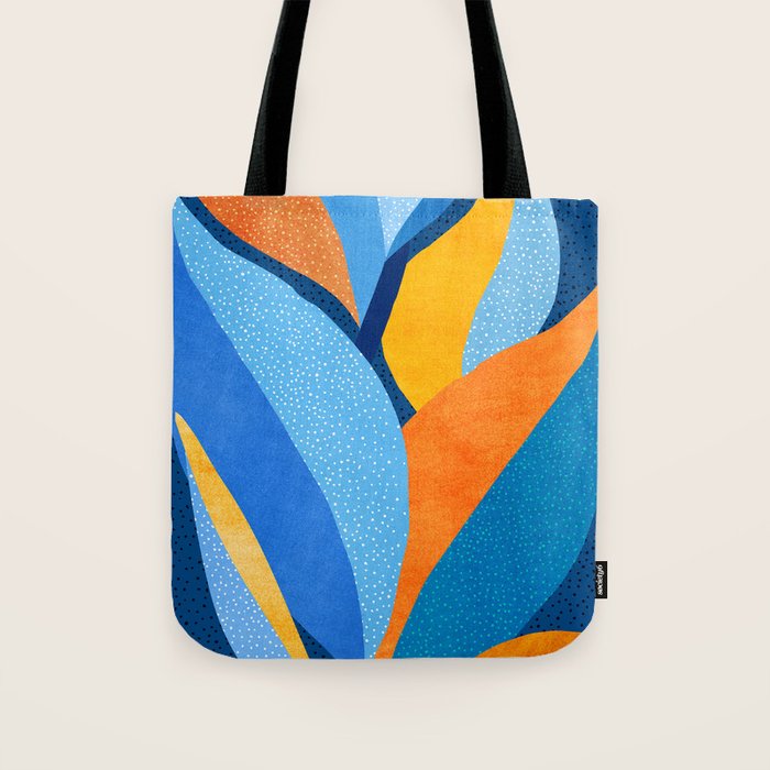 First Light - Orange and Blue Abstract Botanical Tote Bag Gallery Image 1