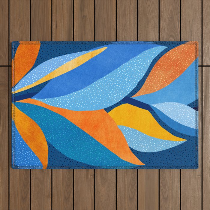 First Light - Orange and Blue Abstract Botanical Outdoor Rug Gallery Image 1
