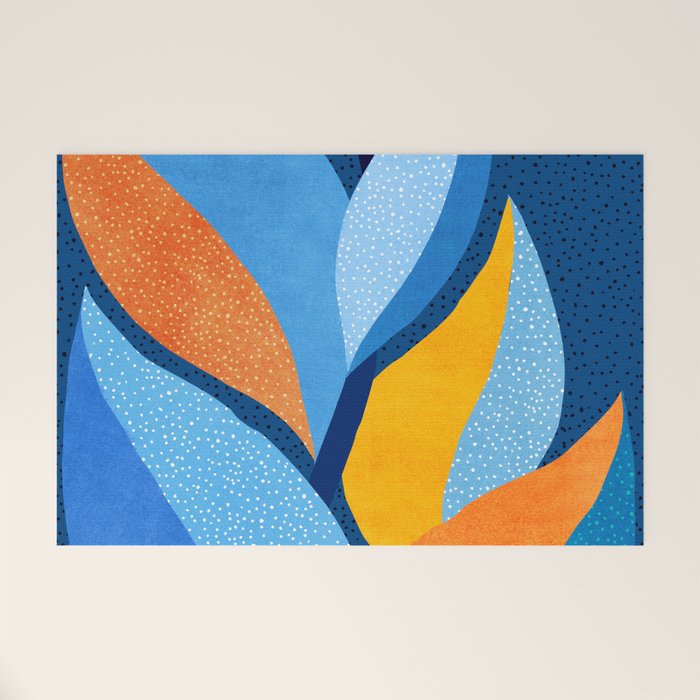 First Light - Orange and Blue Abstract Botanical Welcome Mat Gallery Image 1