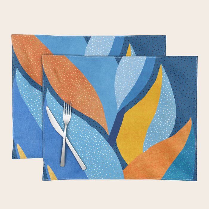 First Light - Orange and Blue Abstract Botanical Placemat Gallery Image 1