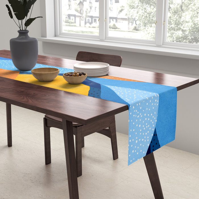 First Light - Orange and Blue Abstract Botanical Table Runner Gallery Image 2