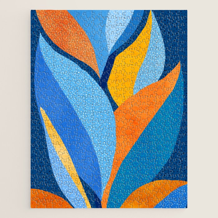 First Light - Orange and Blue Abstract Botanical Jigsaw Puzzle Gallery Image 1