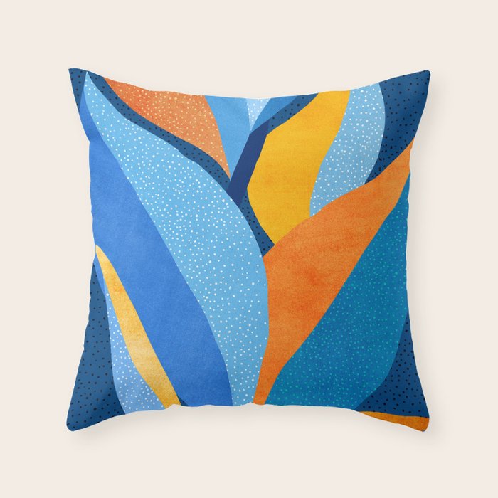 First Light - Orange and Blue Abstract Botanical Throw Pillow Gallery Image 6