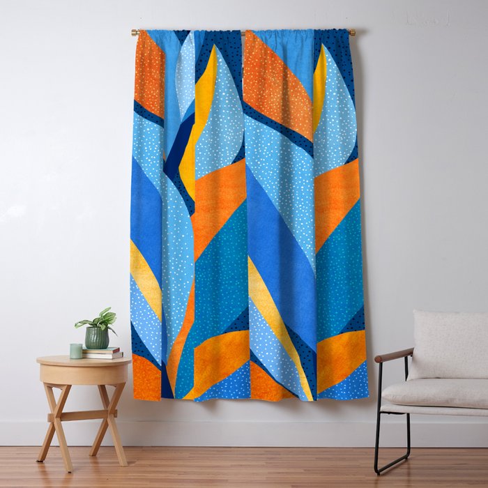 First Light - Orange and Blue Abstract Botanical Window Curtain Gallery Image 1