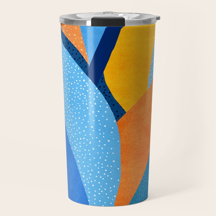 First Light - Orange and Blue Abstract Botanical Travel Mug Gallery Image 1