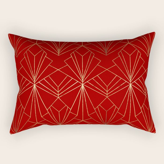 Crimson Red Art Deco Rectangular Pillow Gallery Image 1