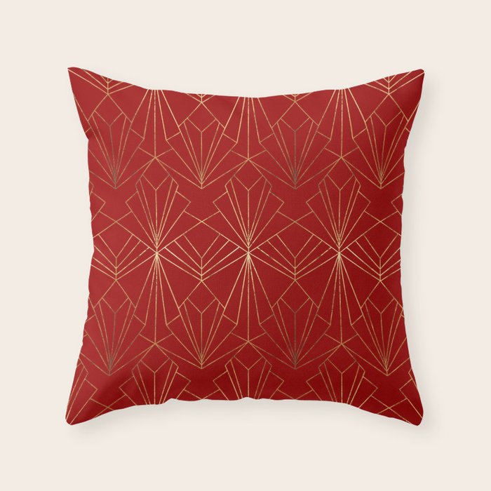 Crimson Red Art Deco Throw Pillow Gallery Image 6