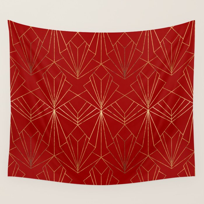 Crimson Red Art Deco Wall Tapestry Gallery Image 4