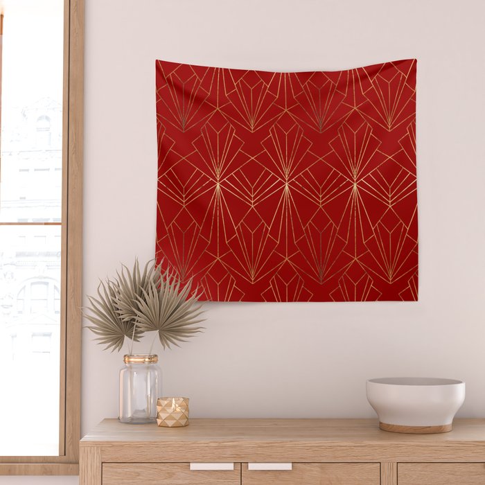 Crimson Red Art Deco Wall Tapestry Gallery Image 2