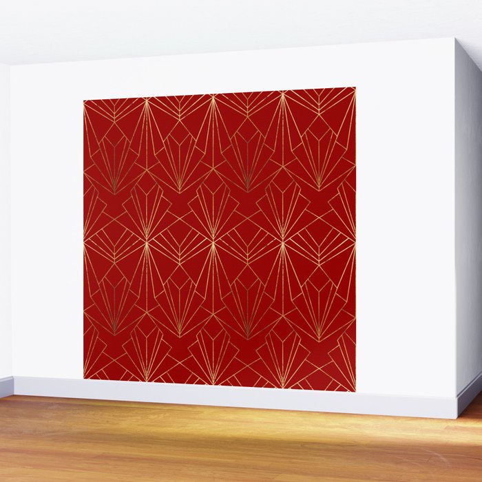 Crimson Red Art Deco Wall Mural Gallery Image 2