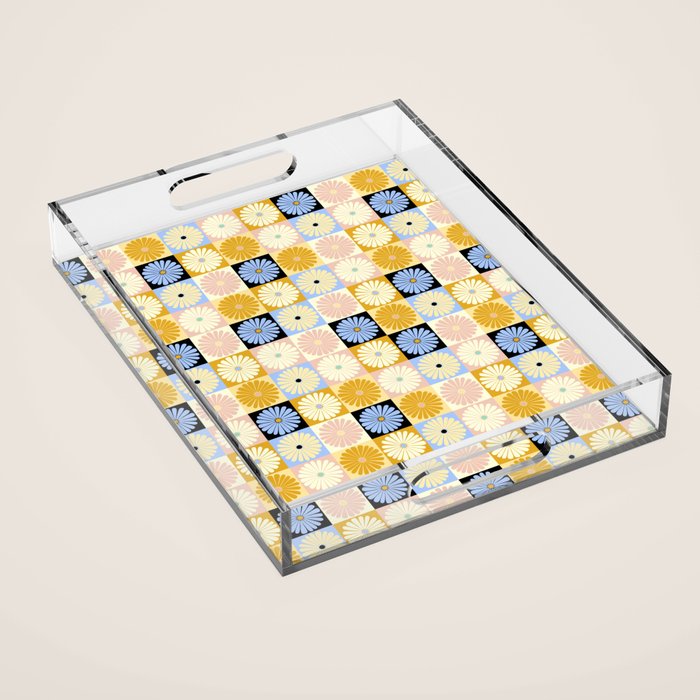 Retro Flowers Check Pattern XXVII Acrylic Tray Gallery Image 1