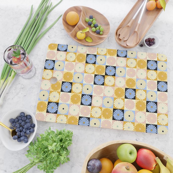 Retro Flowers Check Pattern XXVII Cutting Board Gallery Image 2