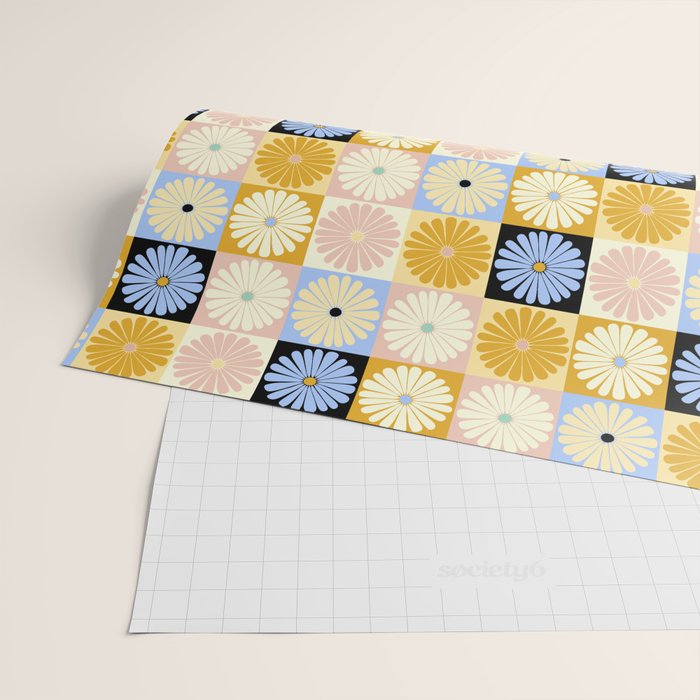 Retro Flowers Check Pattern XXVII Wrapping Paper Gallery Image 2