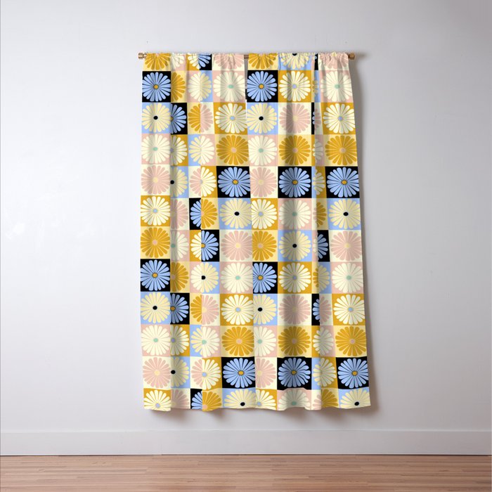 Retro Flowers Check Pattern XXVII Window Curtain Gallery Image 3