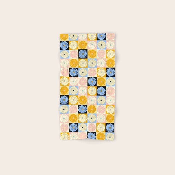 Retro Flowers Check Pattern XXVII Bath Towel Gallery Image 1