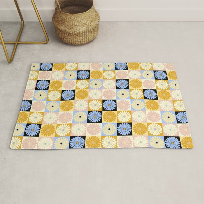 Retro Flowers Check Pattern XXVII Rug Gallery Image 1