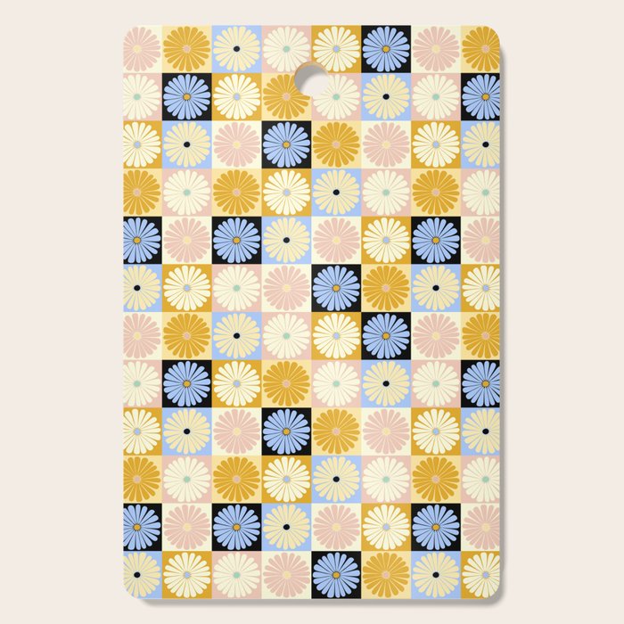 Retro Flowers Check Pattern XXVII Cutting Board Gallery Image 1