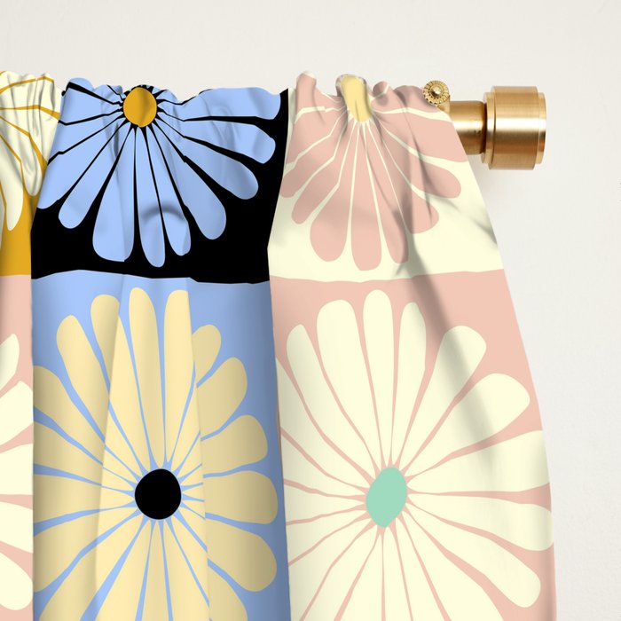 Retro Flowers Check Pattern XXVII Window Curtain Gallery Image 2
