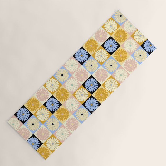 Retro Flowers Check Pattern XXVII Yoga Mat Gallery Image 1