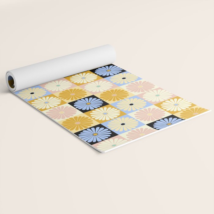 Retro Flowers Check Pattern XXVII Yoga Mat Gallery Image 2