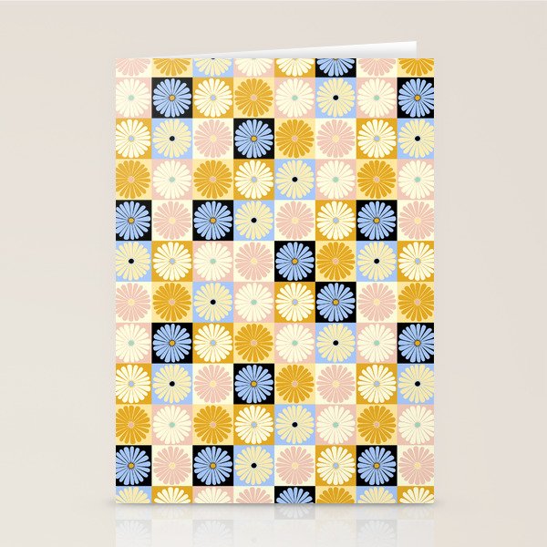 Retro Flowers Check Pattern XXVII Stationery Card Gallery Image 1