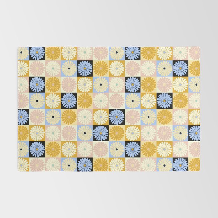 Retro Flowers Check Pattern XXVII Rug Gallery Image 2