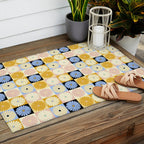Retro Flowers Check Pattern XXVII Outdoor Rug Gallery Image 2