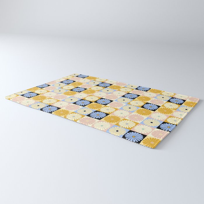 Retro Flowers Check Pattern XXVII Rug Gallery Image 3