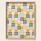 Retro Flowers Check Pattern XXVII Serving Tray Gallery Image 1