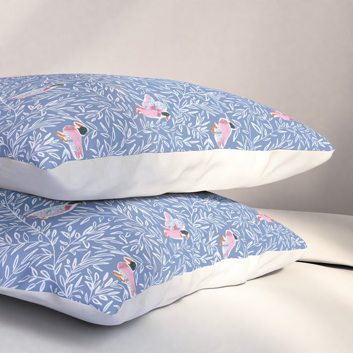Mallard Duck Tales Chinoiserie Blue Pillow Sham Gallery Image 3