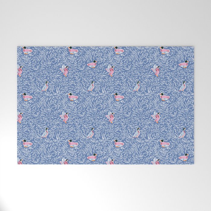Mallard Duck Tales Chinoiserie Blue Welcome Mat Gallery Image 1