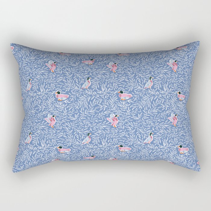 Mallard Duck Tales Chinoiserie Blue Rectangular Pillow Gallery Image 1