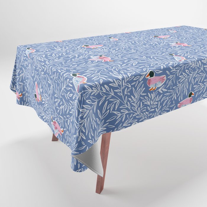 Mallard Duck Tales Chinoiserie Blue Tablecloth Gallery Image 1