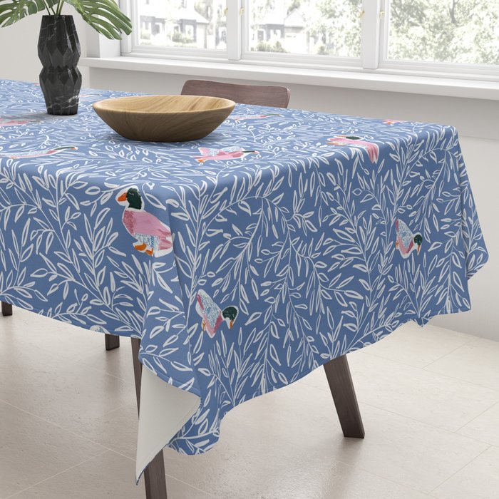Mallard Duck Tales Chinoiserie Blue Tablecloth Gallery Image 3