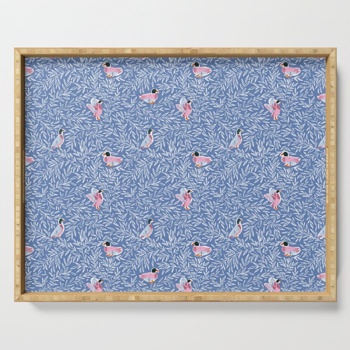 Mallard Duck Tales Chinoiserie Blue Serving Tray Gallery Image 1