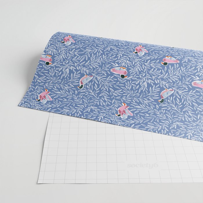 Mallard Duck Tales Chinoiserie Blue Wrapping Paper Gallery Image 2
