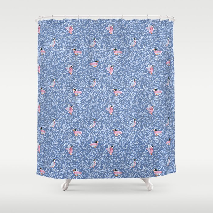 Mallard Duck Tales Chinoiserie Blue Shower Curtain Gallery Image 1