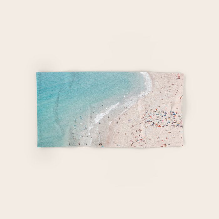 Beach Summer Seaside - Aerial Beach photography by Ingrid Beddoes Bath Towel Gallery Image 1