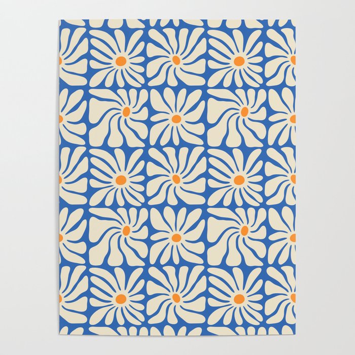 Vintage daisy flower art pattern Poster Gallery Image 1