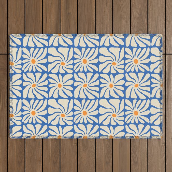 Vintage daisy flower art pattern Outdoor Rug Gallery Image 1